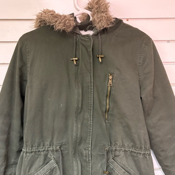 Banana Republic Olive Green Faux Fur Hooded Parka Jacket Size Small Utility Coat - Picture 4 of 9